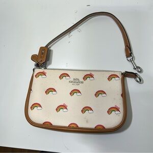 Coach White and Brown Wristlet with Rainbow Design